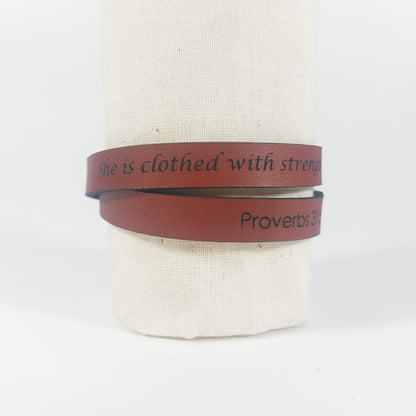 Spiritual Quote Wrap Bracelets - She is clothed with strength and dignity