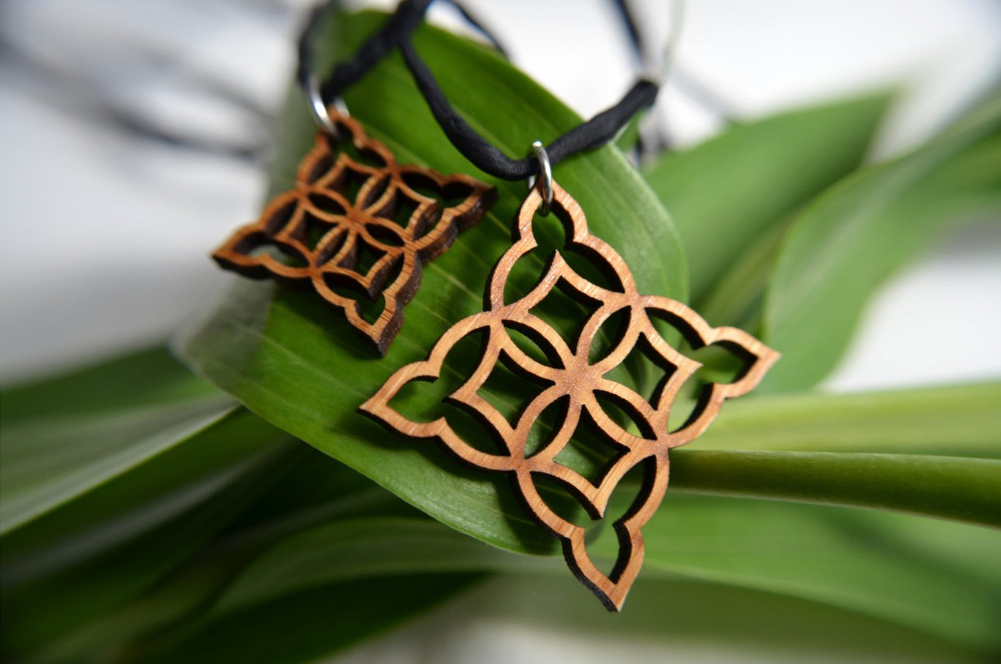 Moorish Diamond Pendant — Cherry Wood on Leather Cord