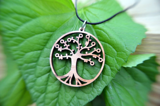 Tree of Life Pendant — Cherry Wood on Leather Cord